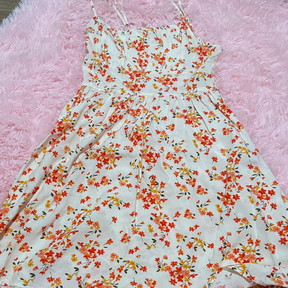Ci Sono Cream Sundress with Orange & Yellow Floral Print